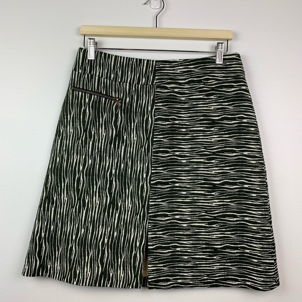 Judith & Charles Skirt Green White Animal Print A-Line Pocket Size 8 Officewear